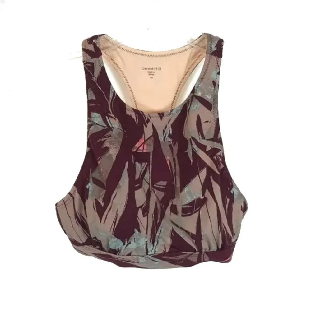 NWOT Womens Size 4 Garnet Hill Purple Gray Floral Active Tankini Top